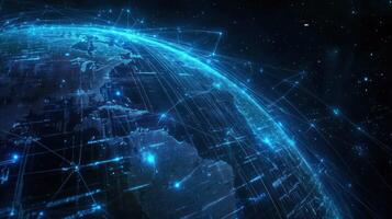 Digital Globe with Interconnected Blue Lines and Stars photo