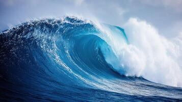 Large Blue Ocean Wave Breaking and Crashing photo