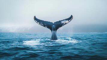 A Humpback Whale Tail Breaks the Surface of the Water photo