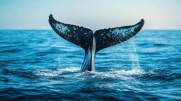 Whale Tail Breaking the Surface of the Ocean background photo