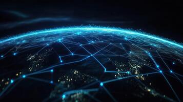 Global Network of Illuminated Lines and Nodes on a Dark Earth photo