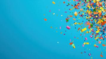Colorful Confetti Falling on a Blue Background photo