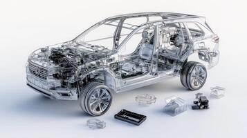 Transparent X-Ray View of a Modern SUV with Parts Disassembled photo
