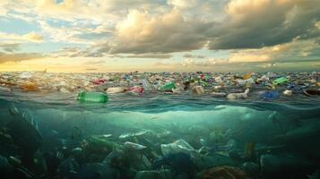 Plastic Pollution Accumulating on the Ocean Surface and Below photo