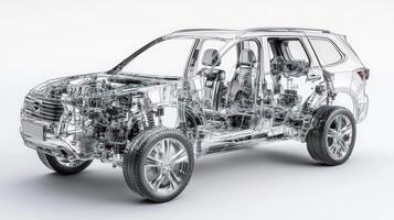 Wireframe Rendering of a Modern SUV with Transparent Bodywork photo