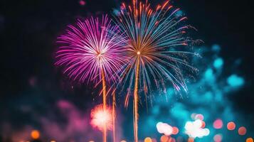 Two Fireworks Exploding in the Night Sky photo
