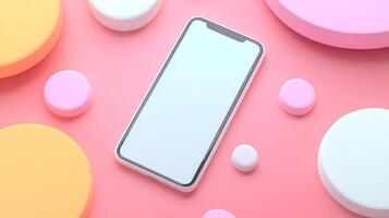 White Smartphone Surrounded by Pastel Colored Circles on Pink Background photo