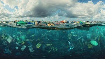 Plastic Pollution Under a Cloudy Sky photo
