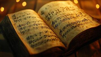 An Open Book of Music Sheet in Warm Lighting photo