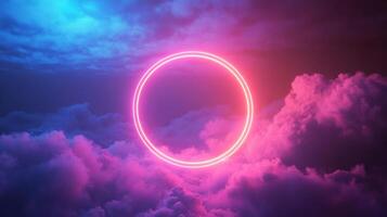 Neon Circle Glowing in a Pink and Blue Cloudy Sky photo