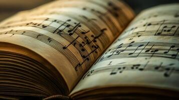 An Open Book of Musical Notes with Aged Pages photo