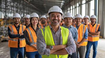 Diverse Construction Crew Wearing Hard Hats and Safety Vests photo