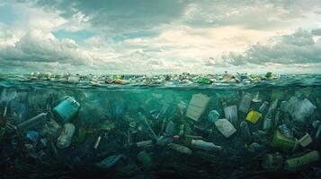 Plastic Pollution Accumulated on the Surface and Below the Ocean photo