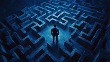 A Businessman Standing at the Entrance of a Concrete Maze photo