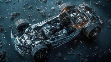 Exposed Car Chassis with Engine Visible photo