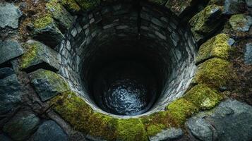 Mossy Stone Well with Dark Water photo