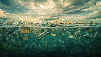Ocean Pollution A Sea of Plastic and Waste background. photo