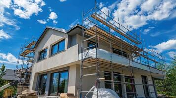 Construction of a Modern Home with Scaffolding photo