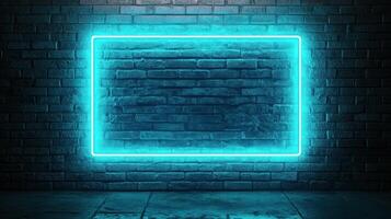 Glowing Neon Light Frame on a Brick Wall photo
