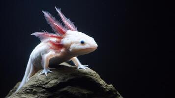 Albino Axolotl Perched on a Rock photo