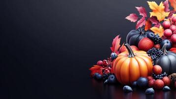 Autumnal Still Life with Pumpkins, Plums, and Berries photo