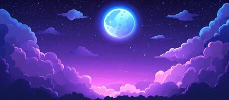 Full Moon Shining Over Purple Clouds In A Starry Sky photo