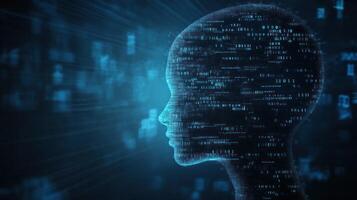 Digital Human Profile Constructed from Binary Code. photo