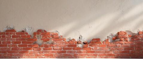 Red brick wall with deteriorating mortar joints creating a textured background photo