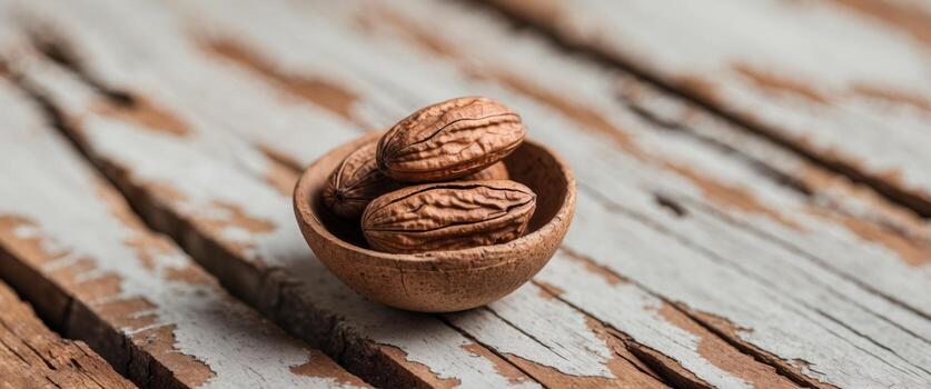 close up shot of milled cola nut on a rustic wooden surface with copy space image place for adding text or design. photo
