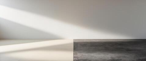 A soft gray empty studio with a gradient floor and spotlight backdrop is ideal for showcasing and displaying products photo