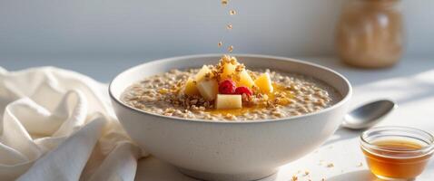 Nutritious breakfast bowl with buckwheat porridge photo