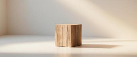Wooden Square Block Illuminated By Sunlight. photo