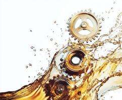 Gears splashing through liquid in a dynamic and visually striking composition photo