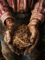 Hands holding rich soil mix highlighting the importance of sustainable agriculture practices in rural farming photo