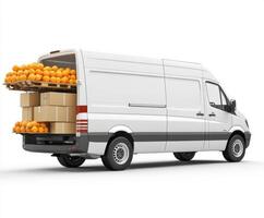 Fresh oranges being delivered in a cargo van at a distribution center during day time photo