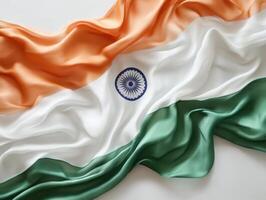 Indian flag gracefully draped to symbolize patriotism and national pride in vibrant colors and intricate details photo