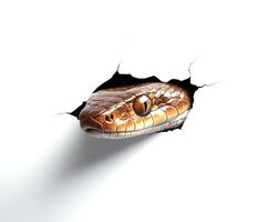 Snake emerging through a crack in a wall depicting curiosity and stealth in a surreal setting photo