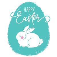 Happy Easter hand drawn egg background with cute rabbit. Colorful template Easter greeting card. vector