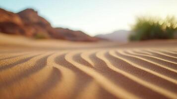 serene desert scene with fine sand ripples and gentle dunes, showcasing beauty of nature patterns and textures in tranquil environment photo
