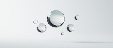 Floating water droplets create serene and abstract visual effect, showcasing their reflective surfaces and delicate forms photo