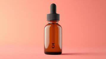 Amber glass dropper bottle with matte black lid, perfect for essential oils or serums. sleek design adds elegance to any skincare routine photo