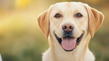 Happy dog with joyful expression, showcasing friendly demeanor and bright eyes. This cheerful canine is perfect for pet related themes and evokes feelings of warmth and companionship photo