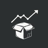 a drawing of a box with a arrow pointing up. vector