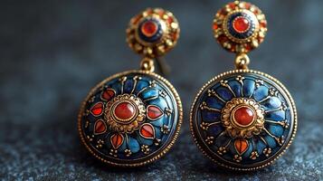 Georgian Enamel Earrings Traditional Motifs Highlighting Georgias Rich Cultural and Land Heritage photo