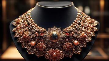 Stunning 'Persian' gold necklace featuring intricate designs traditional motifs worn by women in Iran representing their connection to the country's rich cultural heritage photo