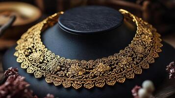 Beautifully crafted 'Ottoman' inspired gold necklace featuring intricate designs traditional motifs worn by women in Turkey representing their connection to the land and cultural heritage photo