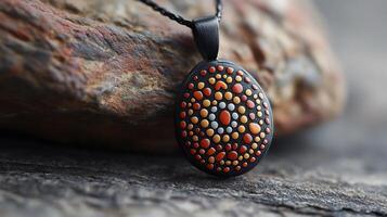 Beautifully crafted 'Aboriginal' dot art pendant featuring traditional designs motifs worn by women in Australia representing their connection to the land and cultural heritage photo