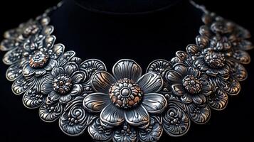 Beautifully crafted 'Andean' silver necklace featuring traditional designs motifs worn by women in the Andes representing their connection to the land and ancient cultures photo