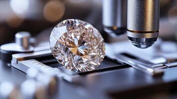 A stunning diamond sparkles while being meticulously analyzed in a scientific setting photo