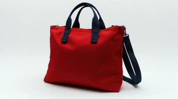 This stylish red bag features navy straps, ideal for daily errands or weekend getaways photo